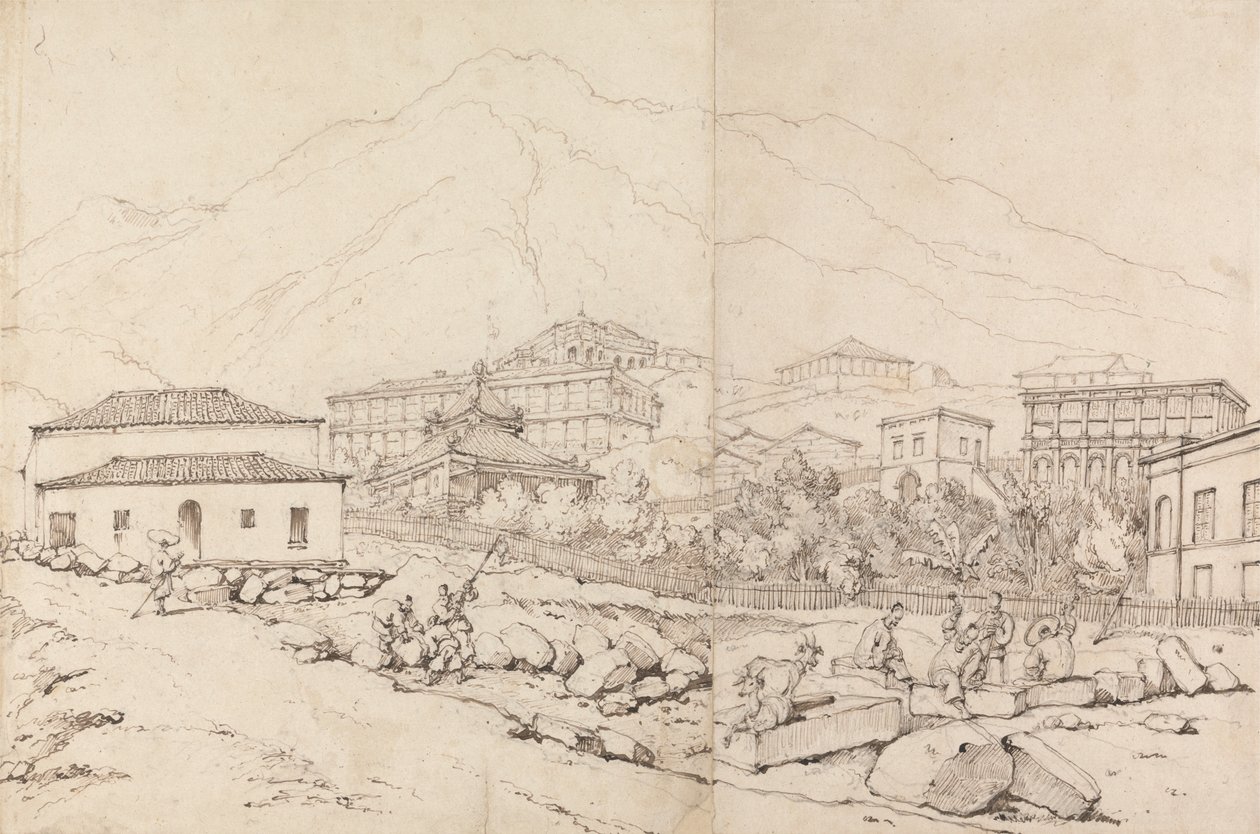 Edificio su un Pendio in un Villaggio Montano (Cina?) da George Chinnery