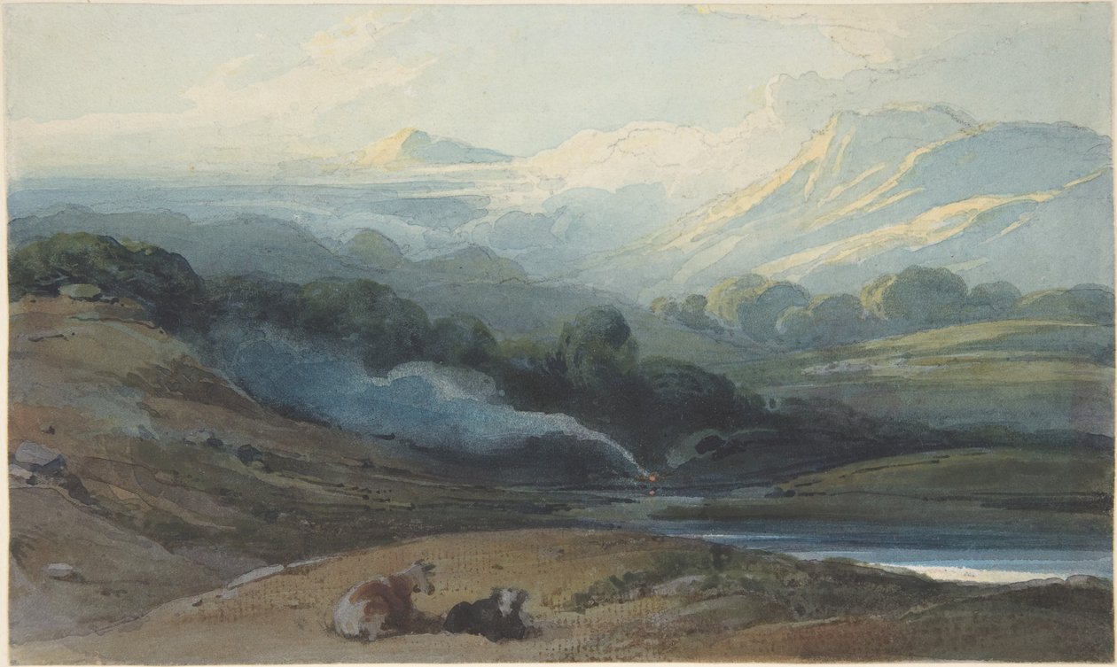 Bovini a riposo in un paesaggio montuoso, Bengala da George Chinnery