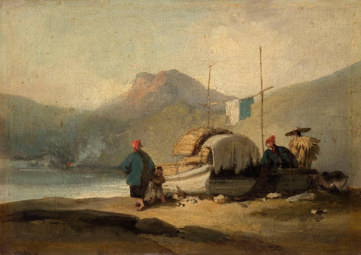 Scena cinese, barche sul lago da George Chinnery