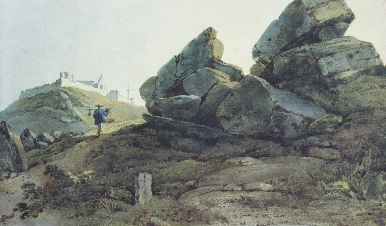 Rocce e un convento sulla collina, Cina da George Chinnery