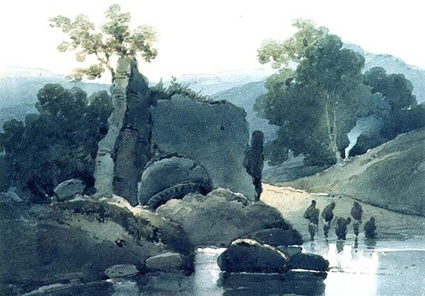 Tomba in rovina con abluzioni indù da George Chinnery
