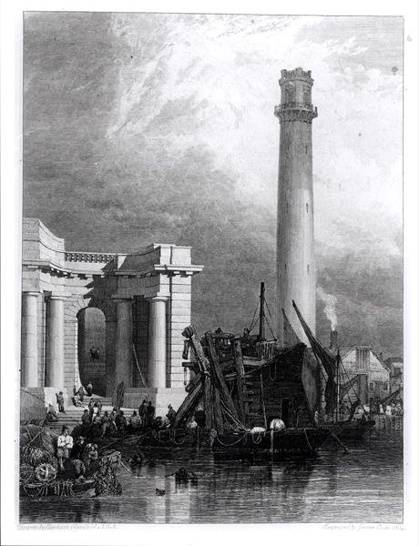 La Torre del Colpo e il Ponte di Waterloo, inciso da G. Cooke da George Clarkson (after) Stanfield