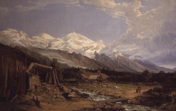 Paesaggio alpino con figure vicino a un ruscello di montagna da George Clarkson Stanfield