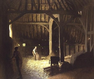 Interno di Fienile con Ragazzi al Lavoro da George Clausen