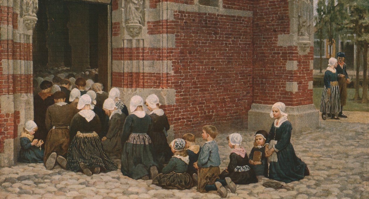 Messa solenne in un villaggio di pescatori sullo Zuiderzee, Olanda, 1876, c. 1930 da George Clausen