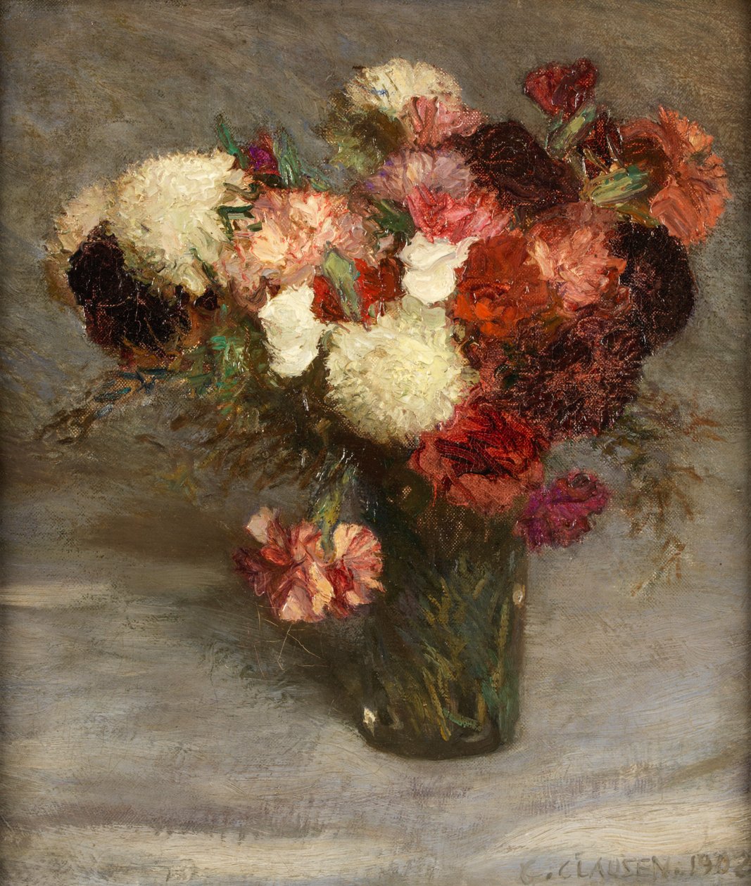 Rosa e scabiosa (olio su tela) da George Clausen