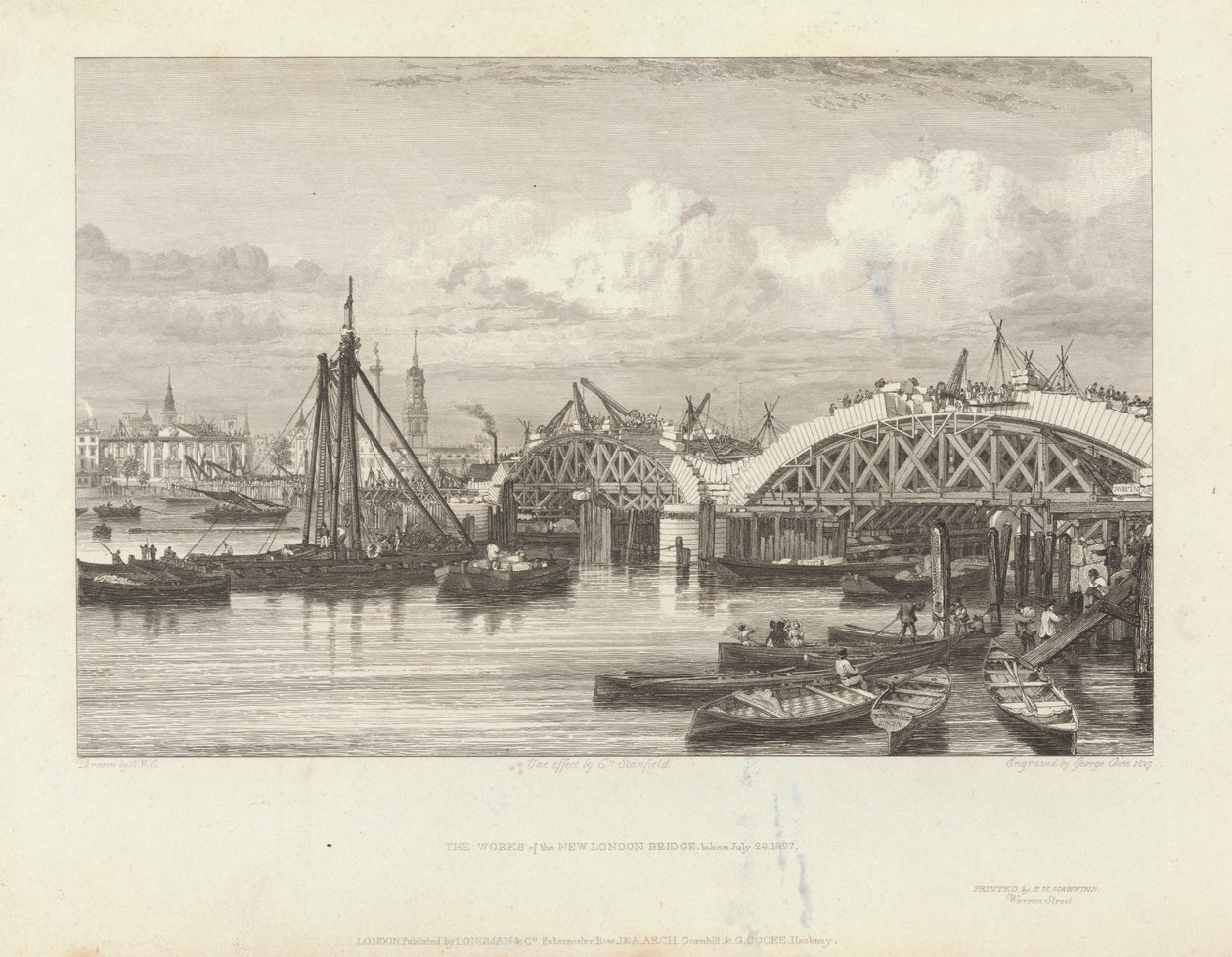 I lavori del nuovo ponte di Londra da George Cooke