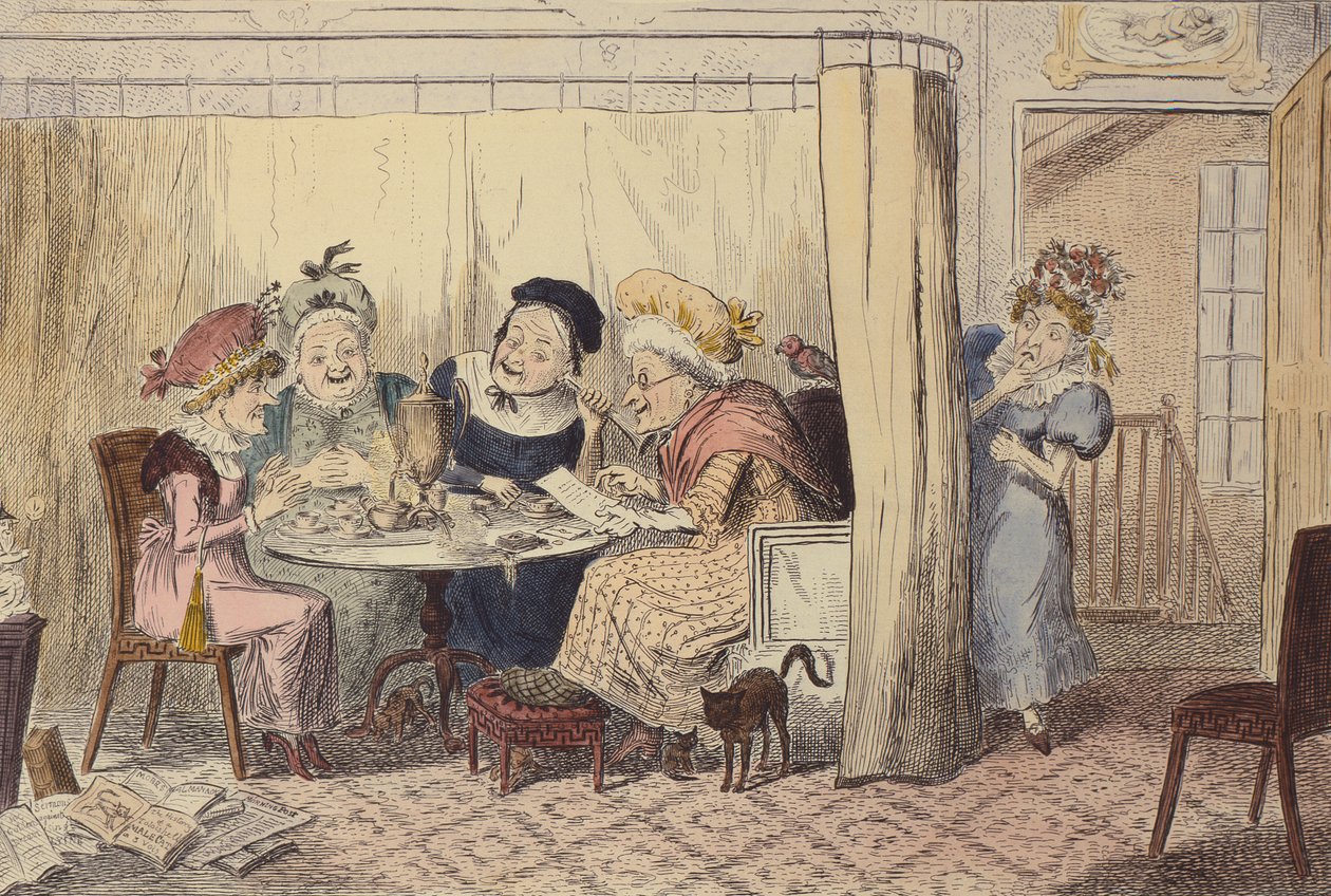 "Un curioso gruppo di elfi calunniatori o gli ascoltatori raramente sentono bene di sé", 1835 da George Cruikshank