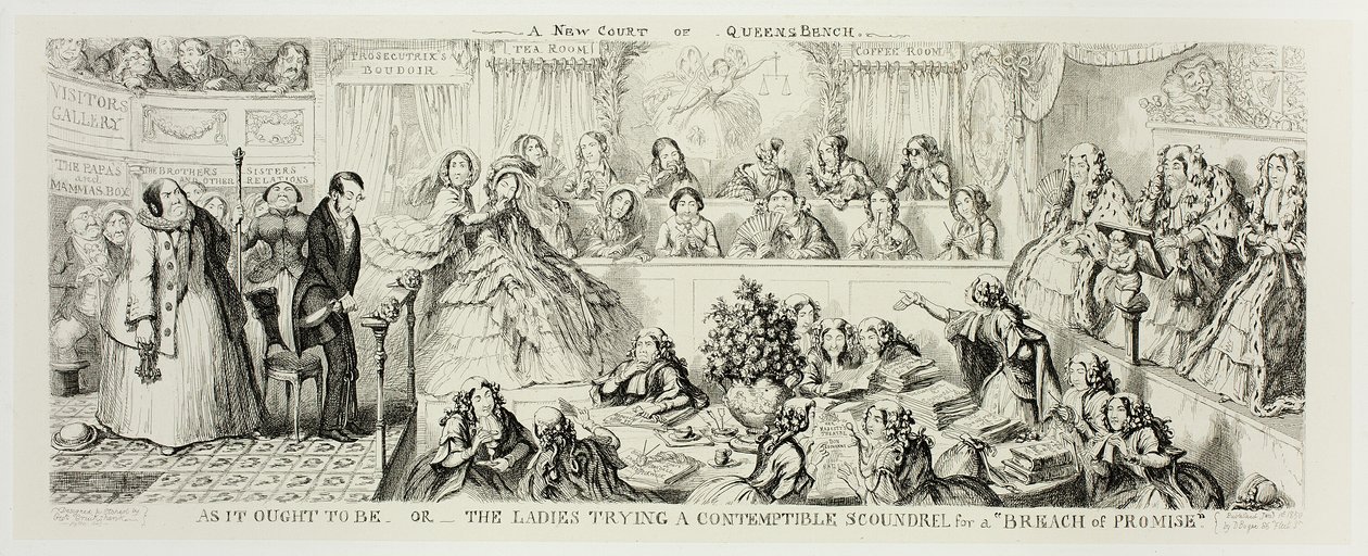 As It Ought to Be or The Ladies Trying a Contemplate Scoundrel for a "Breach of Promise" dalle acqueforti di George Cruikshank per The Comic Almanacks: 1835-1853 da George Cruikshank