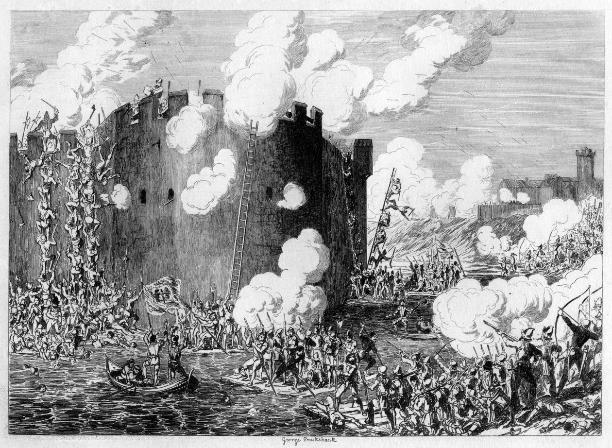 Attacco al Monte di Ottone da parte di Lord Guilford Dudley, 1554, 1840 da George Cruikshank