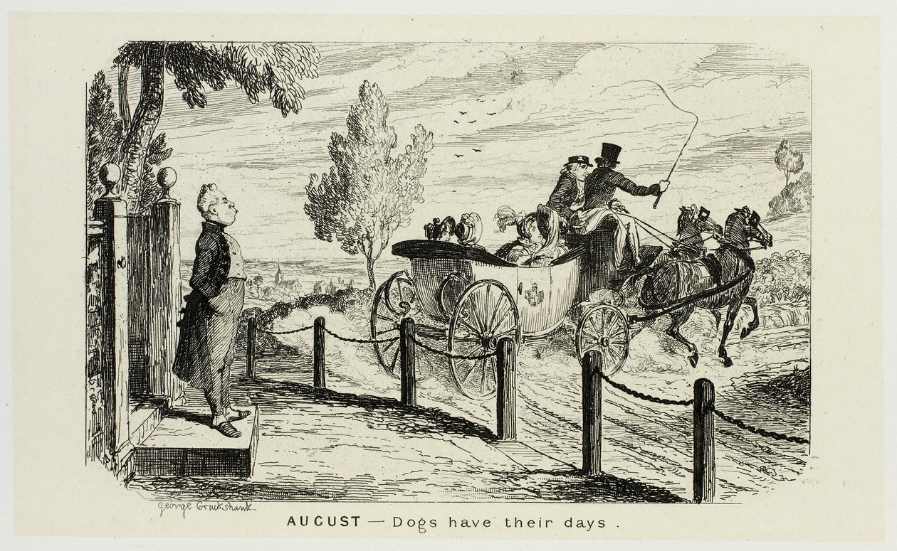 Agosto - I cani hanno i loro giorni dalle acqueforti di George Cruikshank a The Comic Almanacks: 1835-1853 da George Cruikshank