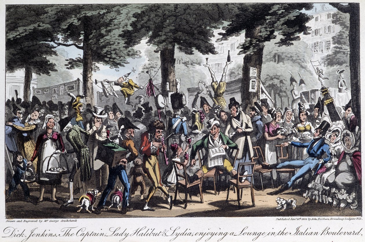 Boulevard des Italiens - in "Life in Paris" di David Carey, Londra da George Cruikshank