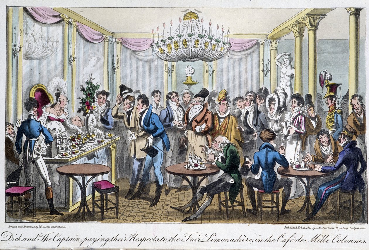 Café des Milles colonne - in "Life in Paris" di David Carey, Londra da George Cruikshank