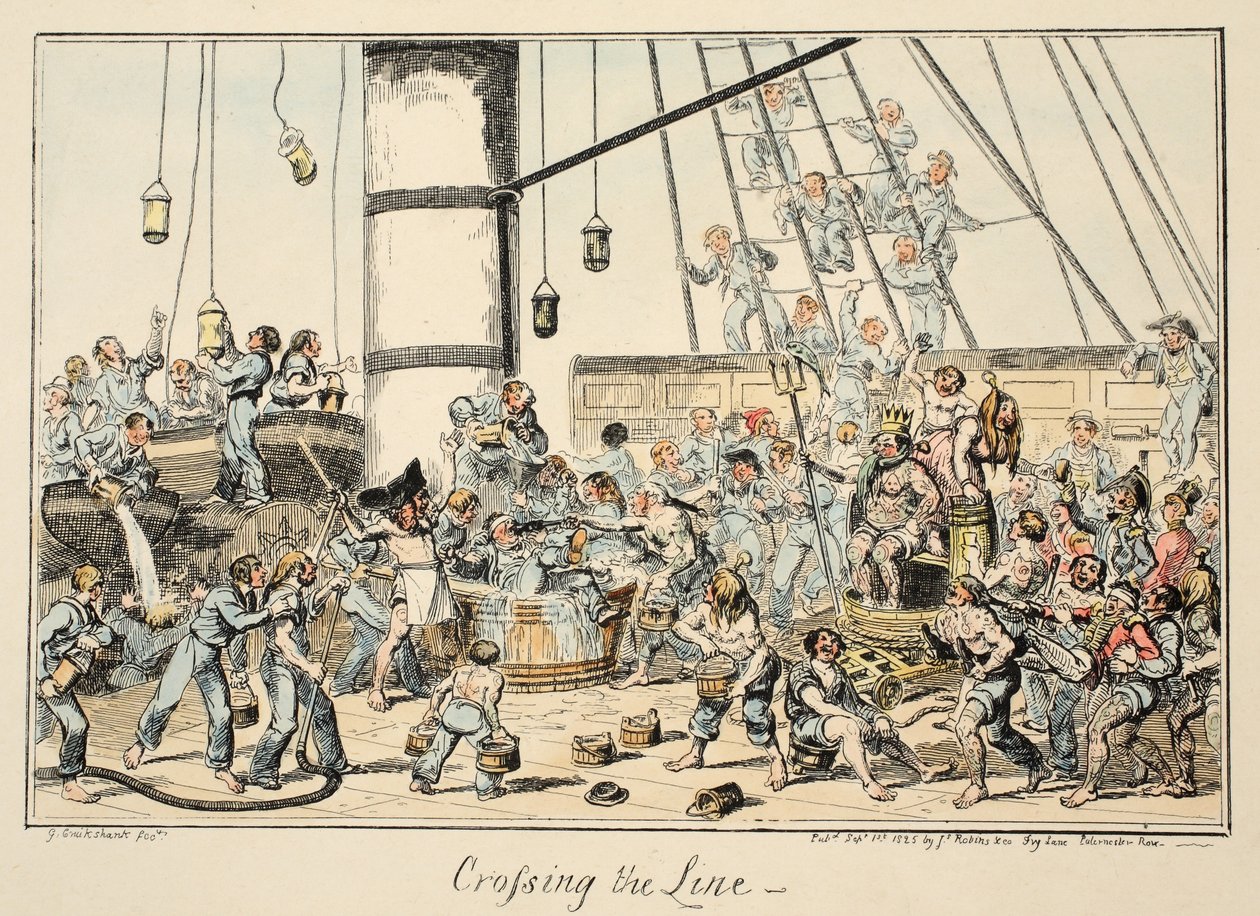 Attraversamento della linea, da Greenwich Hospital, una serie di schizzi navali, descrittivi della vita di un uomo di guerra da George Cruikshank
