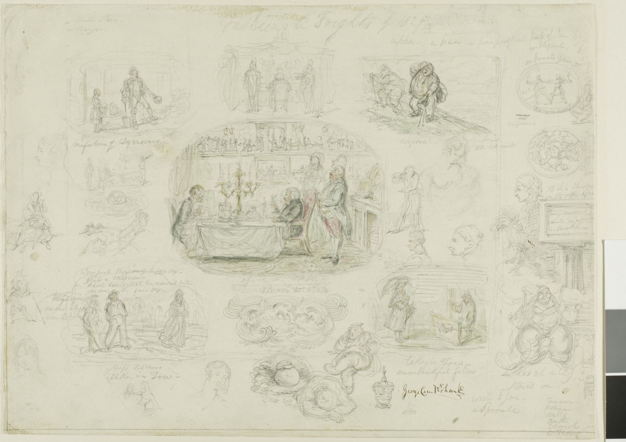 Mode e Paure del 1829 (recto); Angeli Sempre Luminosi e Belli (verso) da George Cruikshank