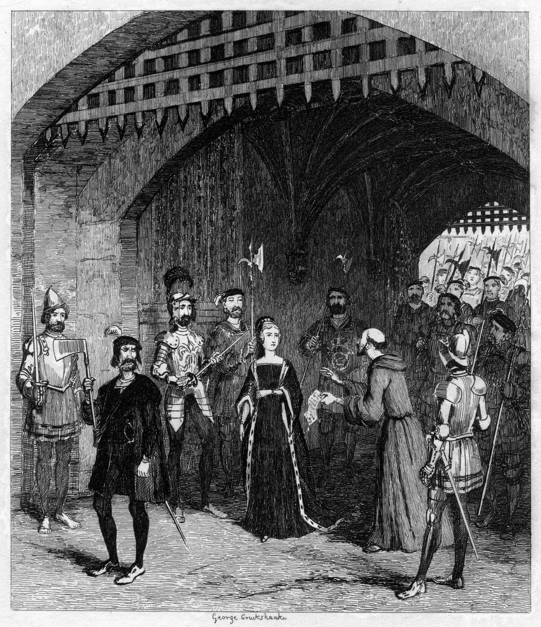 Feckenham offre a Lady Jane Grey un perdono sulla via del processo, 1553 1840 da George Cruikshank