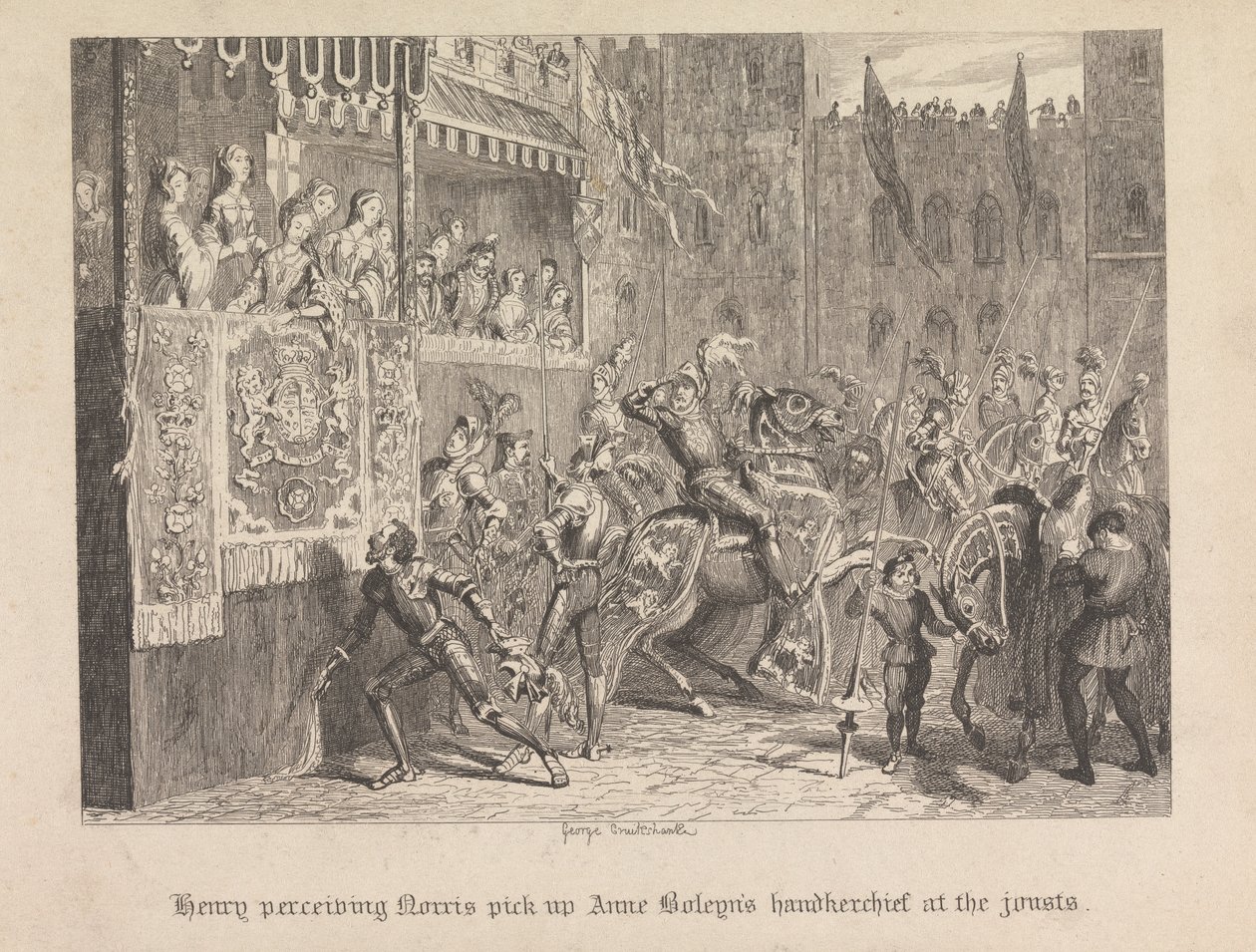 Enrico vede Norris raccogliere il fazzoletto di Anna Bolena al torneo da George Cruikshank