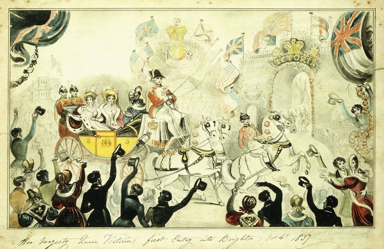 Sua Maestà la Regina Vittoria entra per la prima volta a Brighton il 4 ottobre 1837, 1837 da George Cruikshank