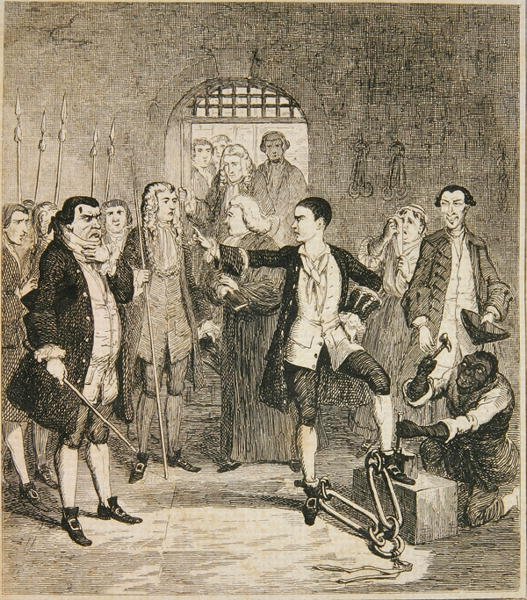 Le catene di Jack Sheppard rimosse nella Stone Hall a Newgate, illustrazione da 