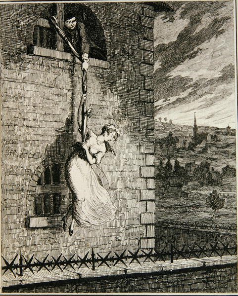 Jack che fugge dal Newgate Ward con sua moglie Elizabeth Lyon, illustrazione da 