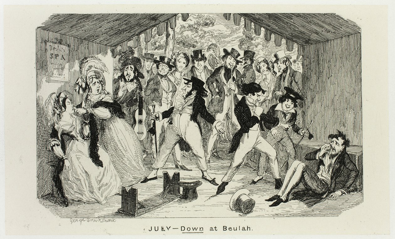 Luglio - Down at Beulah dalle acqueforti di George Cruikshank per The Comic Almanacks: 1835-1853 da George Cruikshank