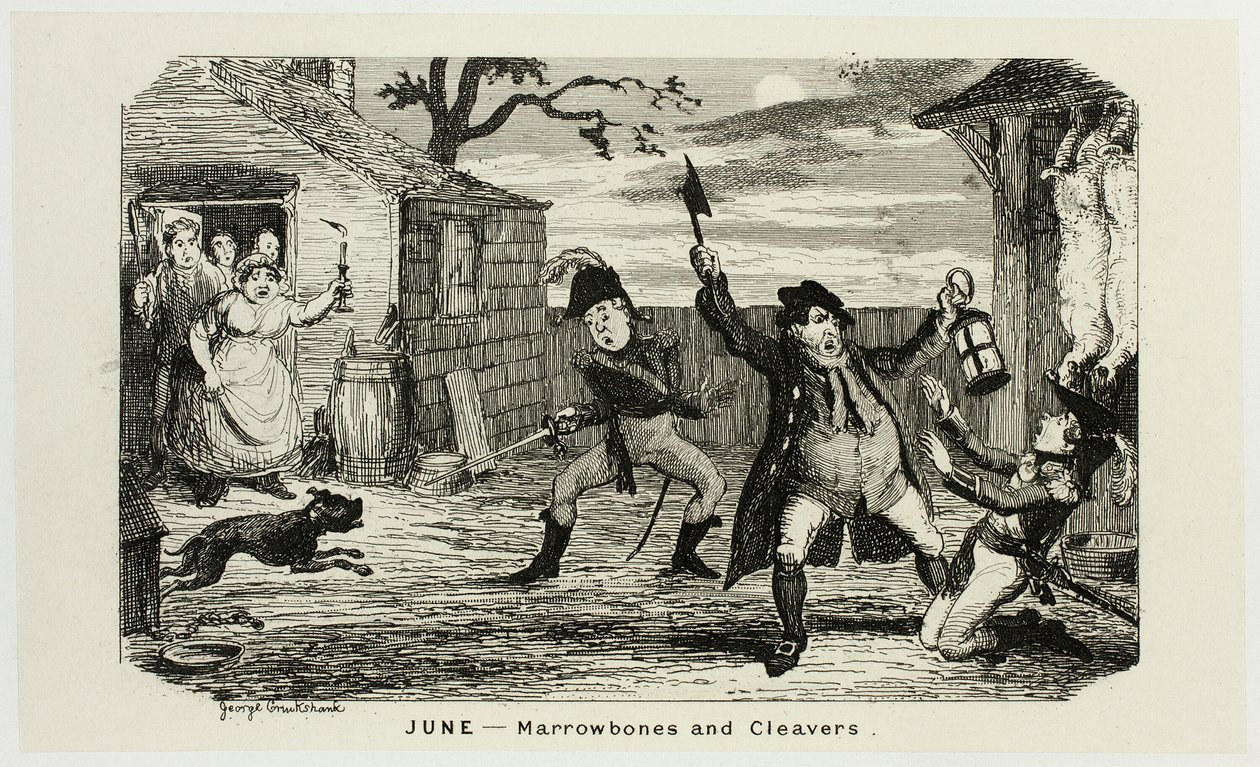 Giugno - Ossa di midollo e mannaie dalle acqueforti di George Cruikshank per The Comic Almanacks: 1835-1853 da George Cruikshank