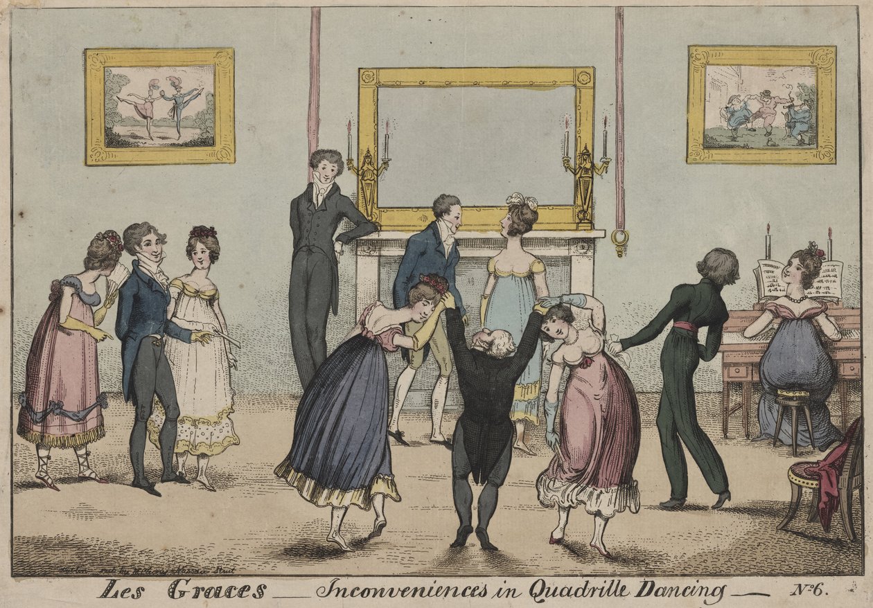 Les Graces, inconvenienti nel ballo quadriglia, 1817 da George Cruikshank