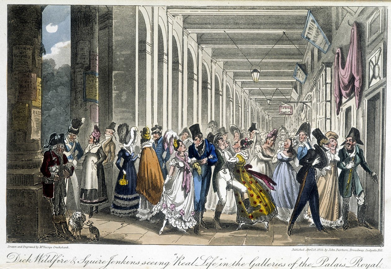 Le gallerie del Palais Royal - in "Life in Paris" di David Carey, Londra da George Cruikshank