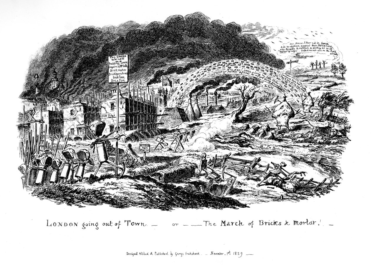 Londra che esce dalla città - o La Marcia dei Mattoni e della Malta, 1829 da George Cruikshank