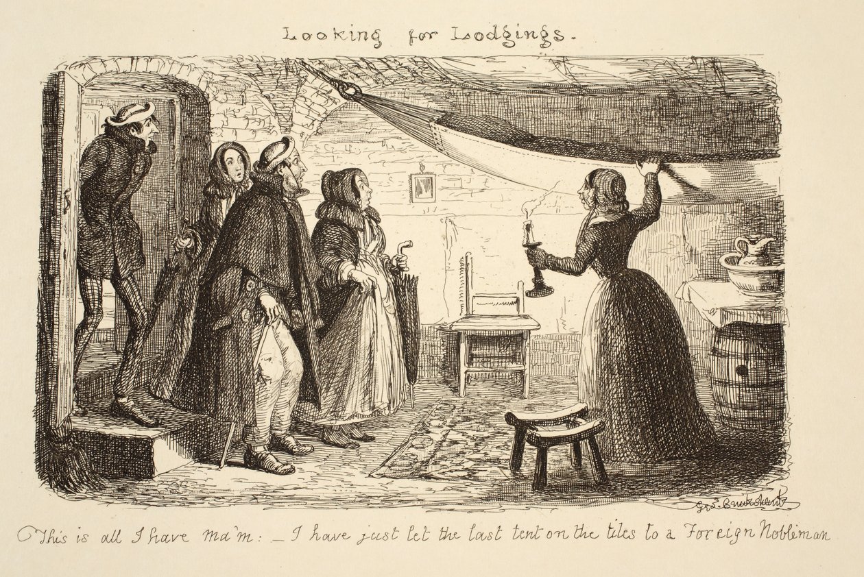 Alla ricerca di alloggi, pub. 1851 da George Cruikshank