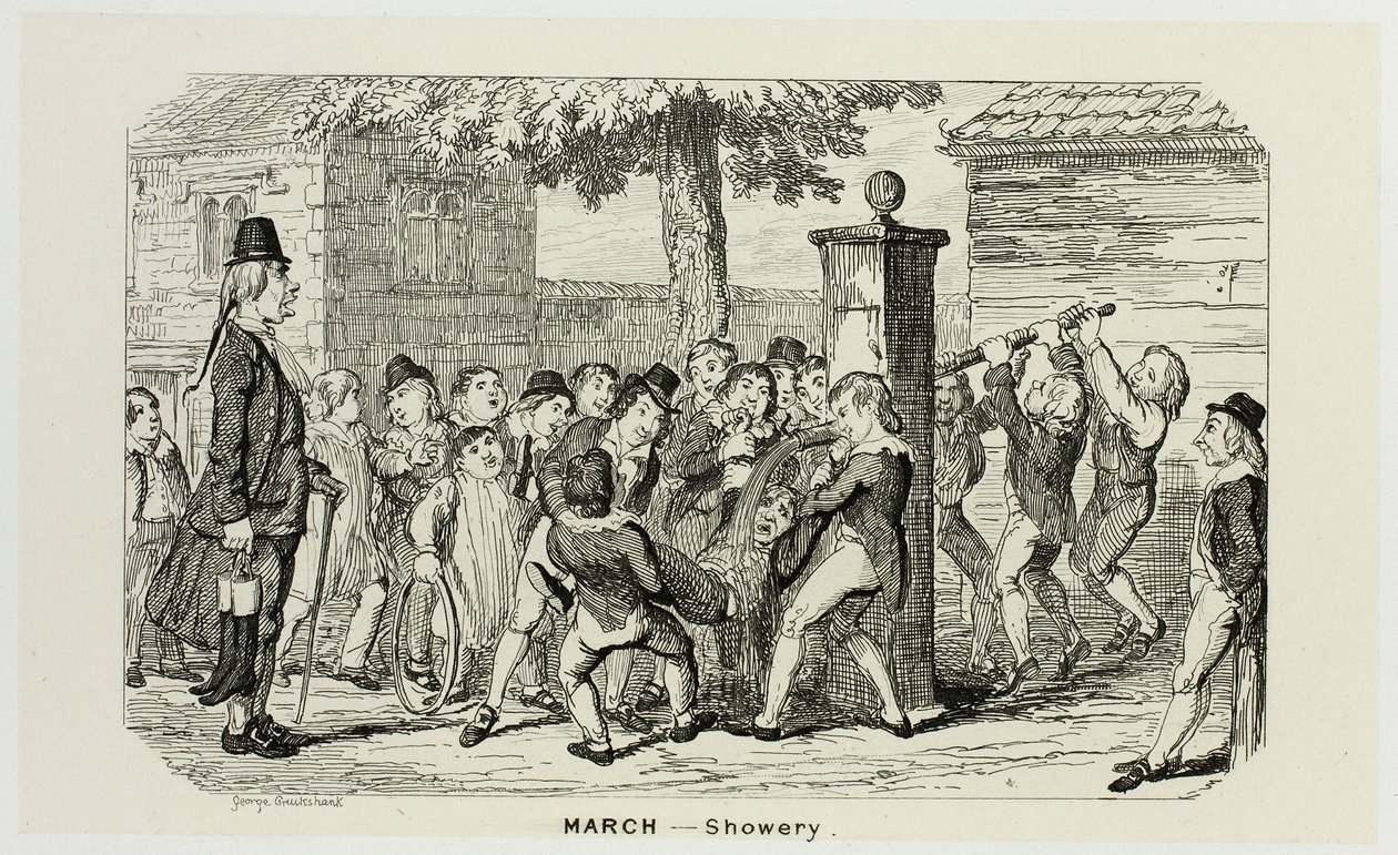Marzo - Showery dalle acqueforti di George Cruikshank per The Comic Almanacks: 1835-1853 da George Cruikshank