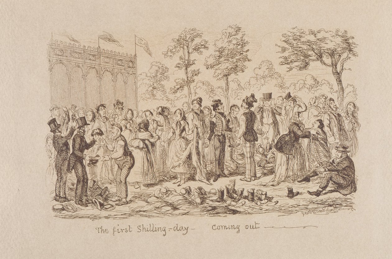 La grande esposizione di Mayhew del 1851: Il primo giorno dello scellino - Uscita, 1851 da George Cruikshank