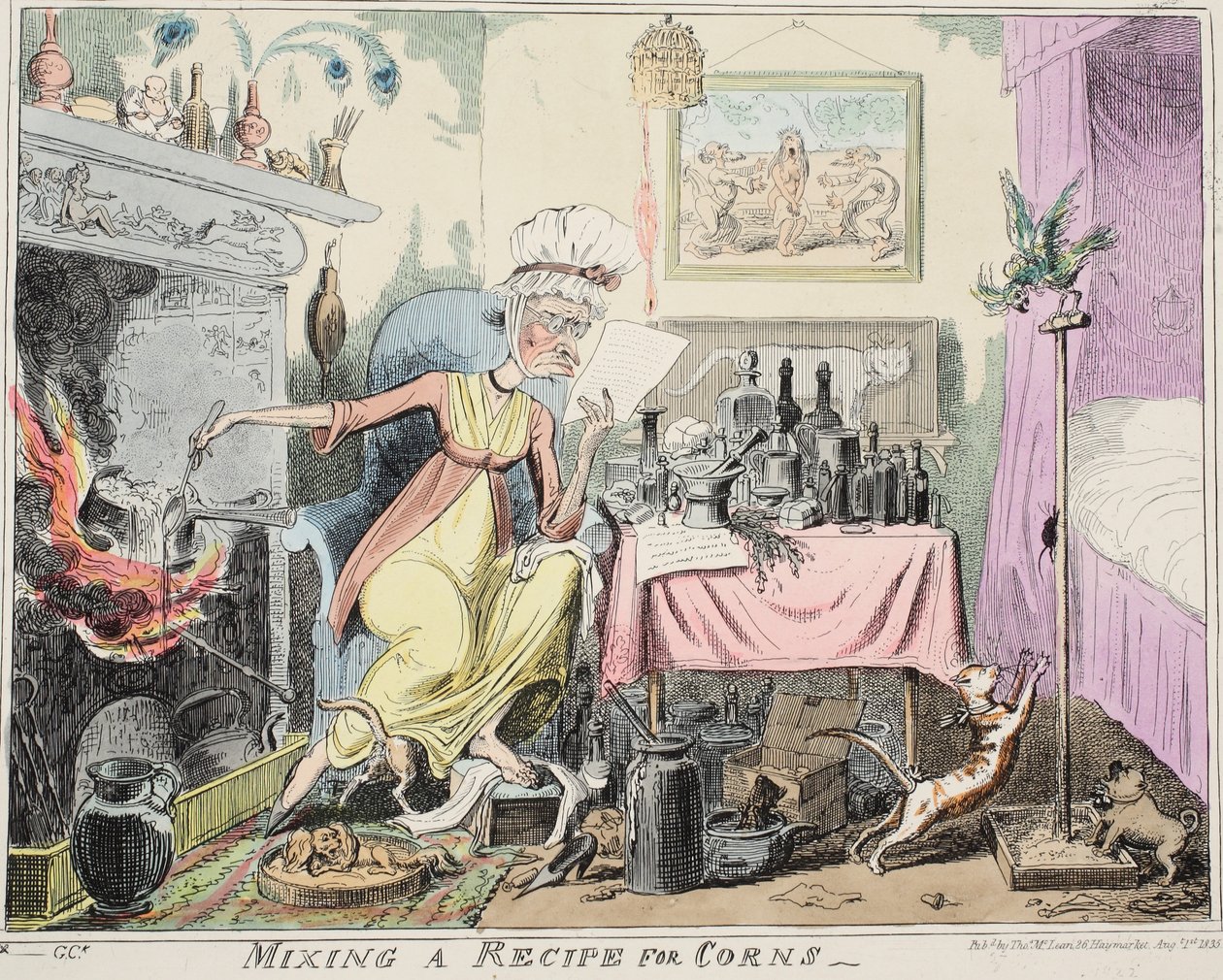 Preparazione di una ricetta per calli, pub. 1835 da George Cruikshank