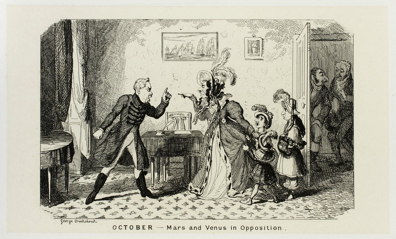 Ottobre - Marte e Venere in opposizione dalle acqueforti di George Cruikshank per The Comic Almanacks: 1835-1853 da George Cruikshank