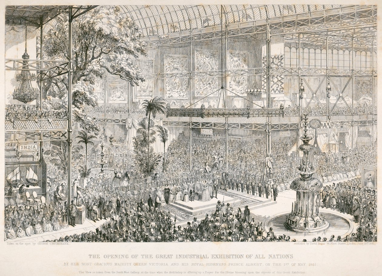Inaugurazione della Grande Esposizione, Crystal Palace, Hyde Park, Londra, 1851 da George Cruikshank