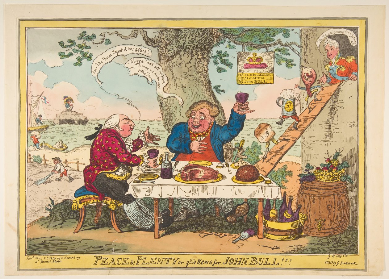 Pace e abbondanza o buone notizie per John Bull!!!, 25 maggio 1814 da George Cruikshank