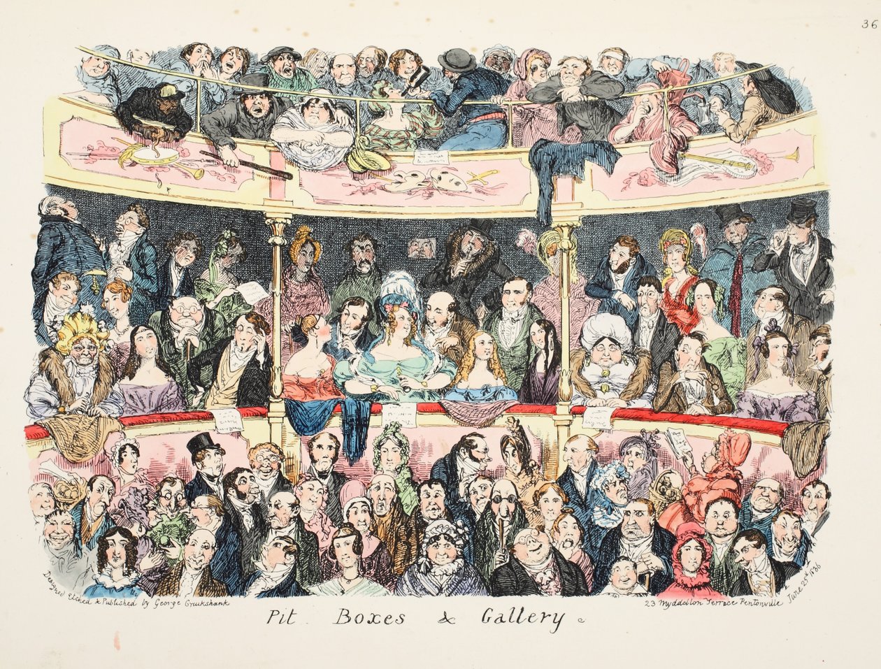 Palchi e galleria, pub. 1836 da George Cruikshank