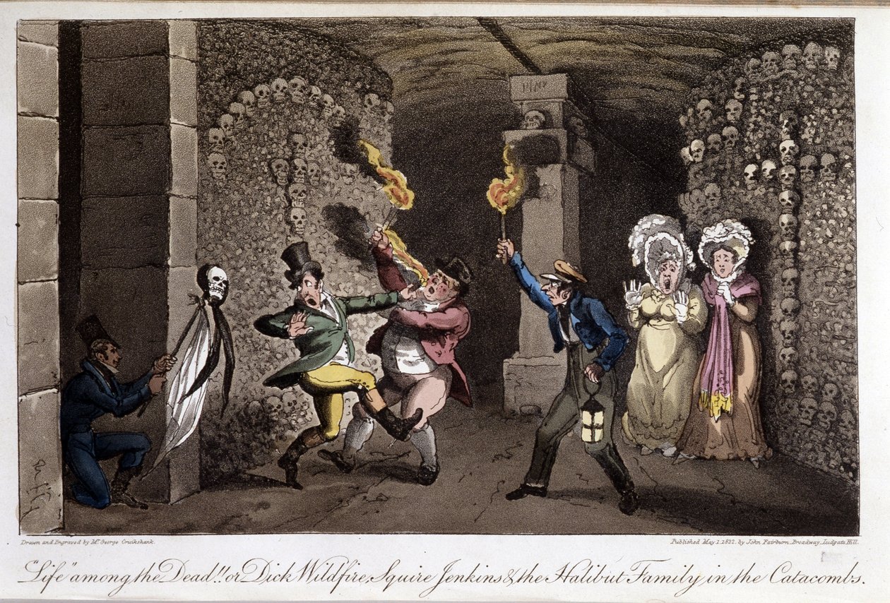 Passeggiata nelle catacombe - in "Vita a Parigi" di David Carey, ill. di Georges Cruikshank, ed. Faiburn, Londra da George Cruikshank