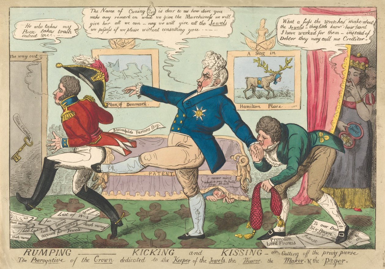 Rumping - Kicking and Kissing - oder - Abschneiden der Privy Purse da George Cruikshank