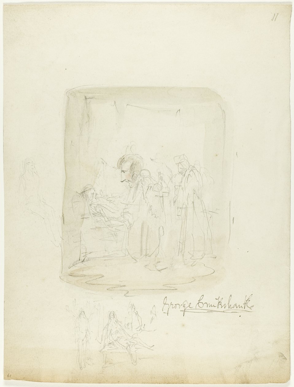 Foglio di schizzi con autoritratto da George Cruikshank