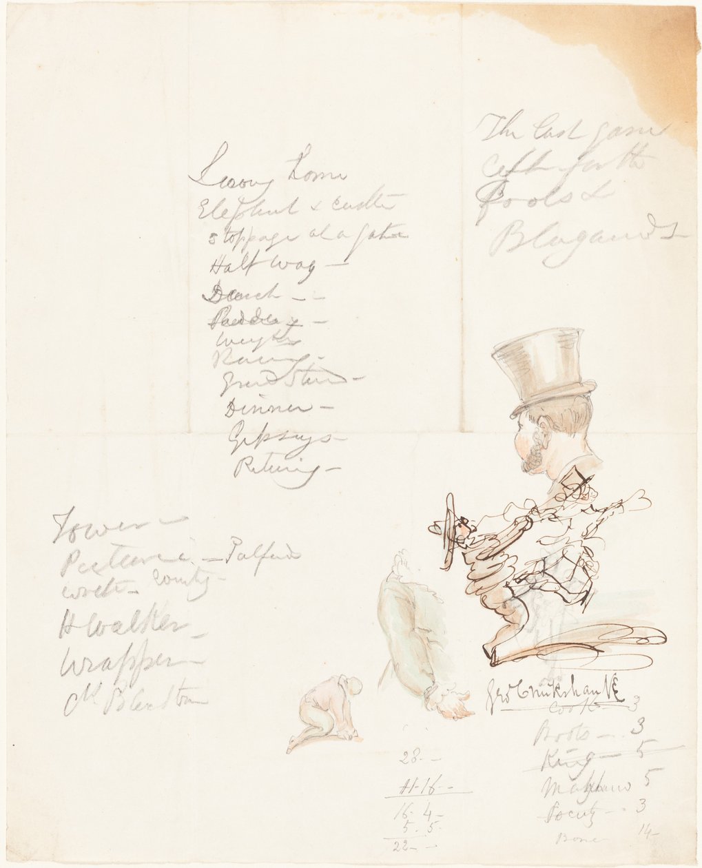 Schizzi di Testa, Braccio e Figura in Ginocchio da George Cruikshank