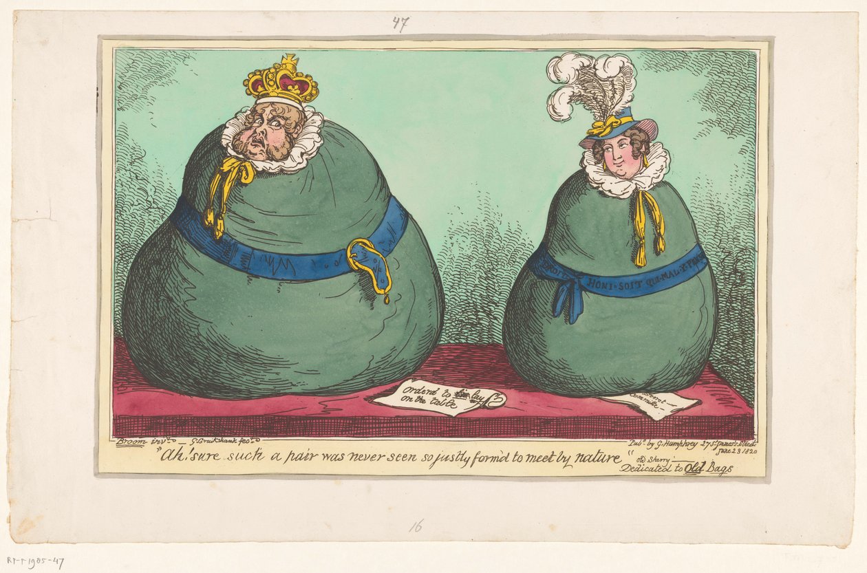 Caricatura del re Giorgio IV e della regina Carolina, 1820 da George Cruikshank