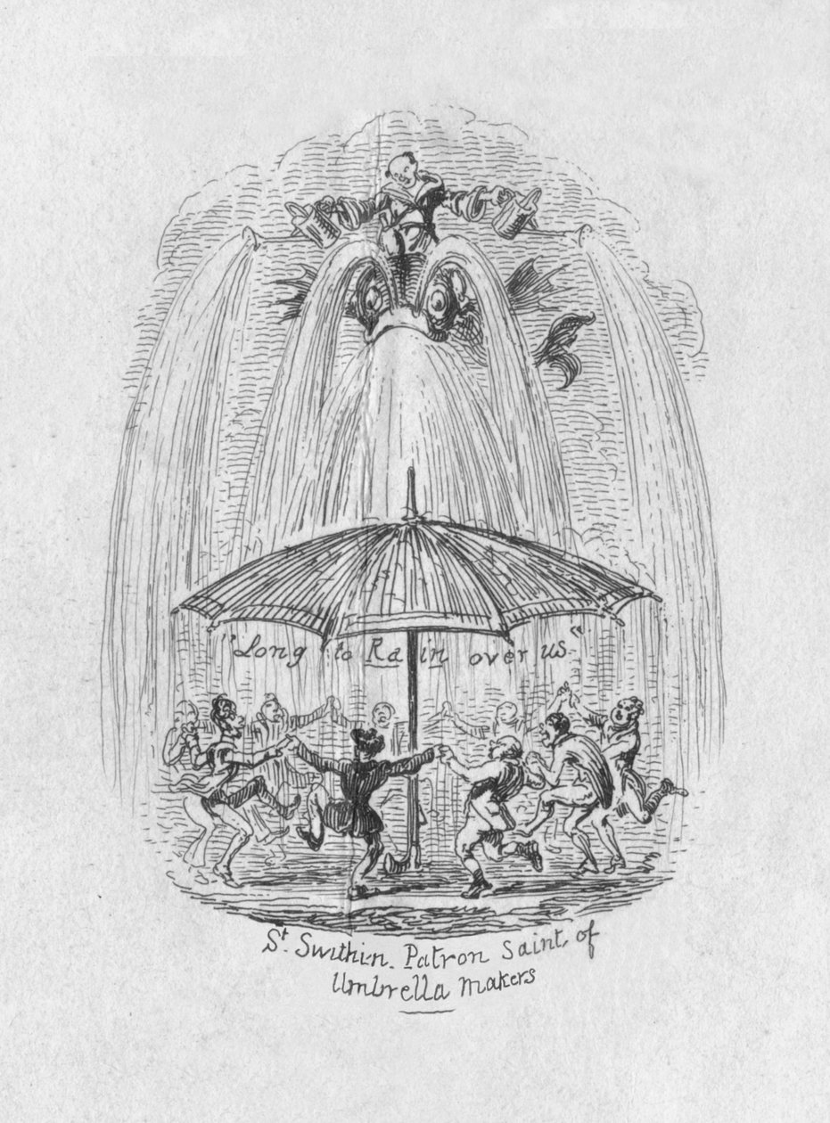San Swithin patrono dei fabbricanti di ombrelli, 1829 da George Cruikshank