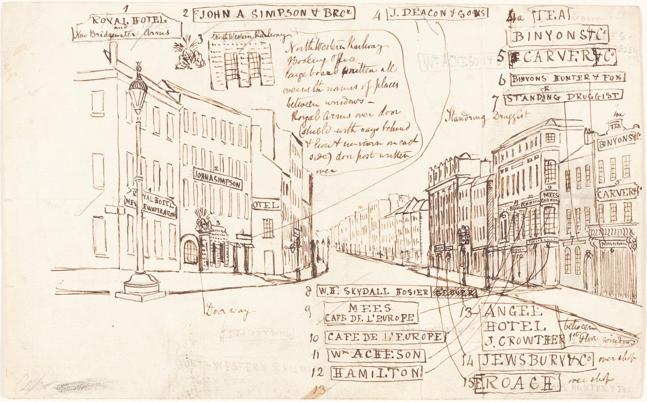 Prospettiva Stradale con Luoghi di Commercio Etichettati da George Cruikshank
