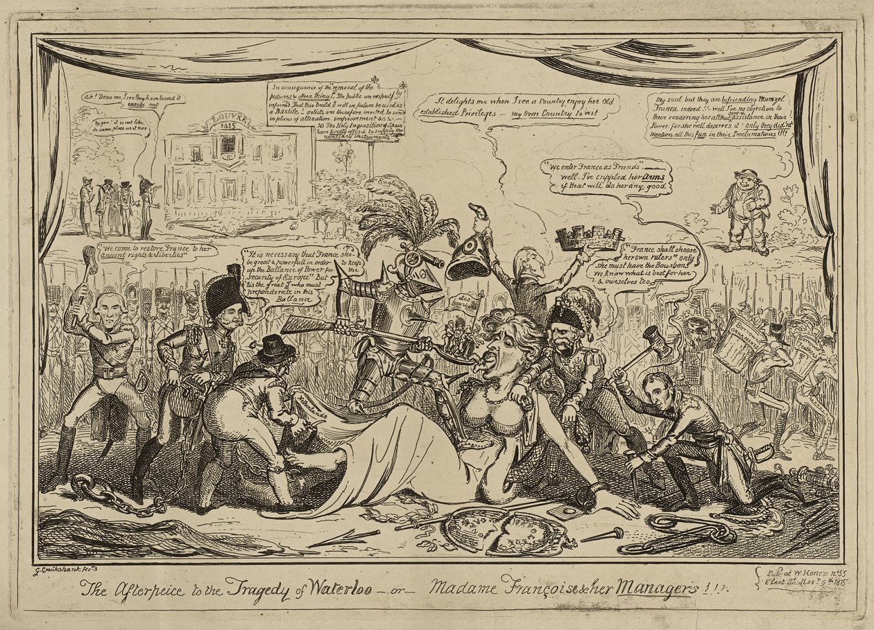Il seguito (sic) alla tragedia di Waterloo o Madame Francois e i suoi manager!!!, pubblicato il 9 novembre da George Cruikshank
