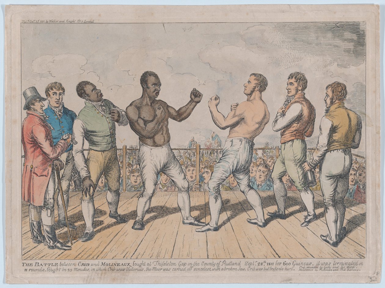 La battaglia tra Cribb e Molineaux, 28 settembre 1811 da George Cruikshank