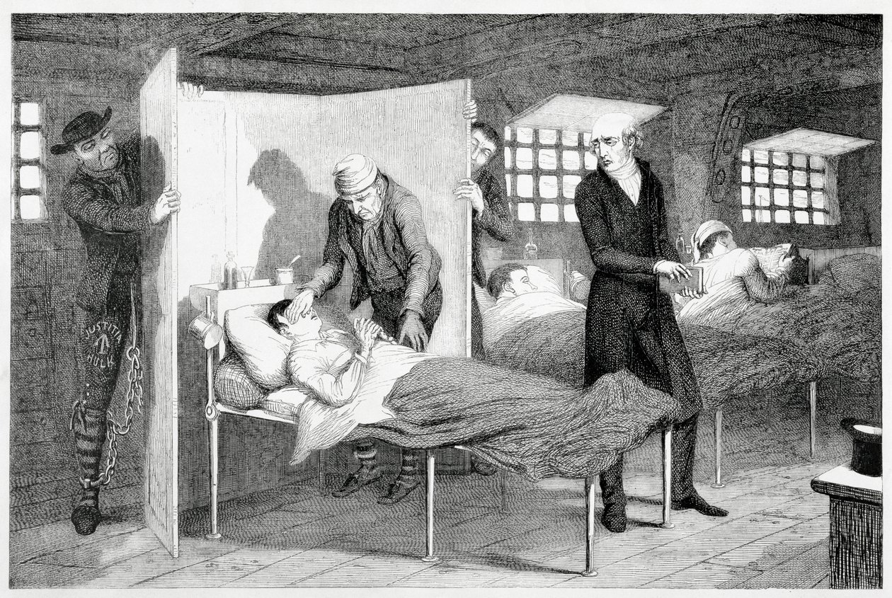 Il ragazzo muore sulla nave di trasporto da George Cruikshank