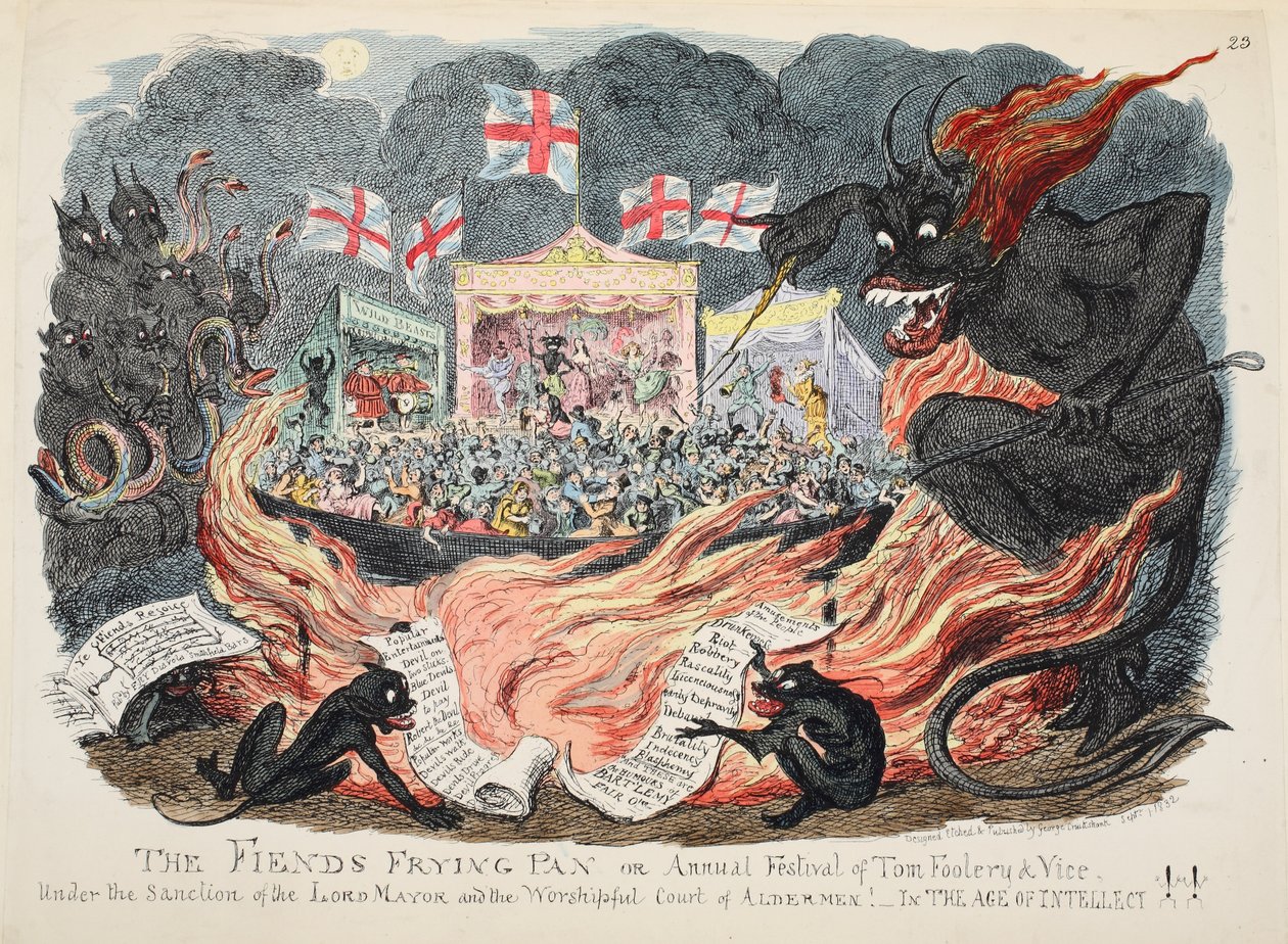 La padella dei demoni o il festival annuale della follia e del vizio, pub. 1832 da George Cruikshank