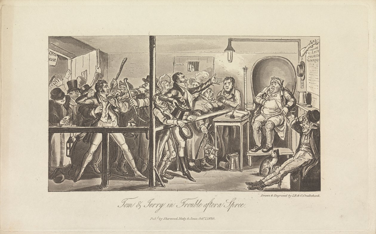 Tom e Jerry nei guai dopo una baldoria da George Cruikshank