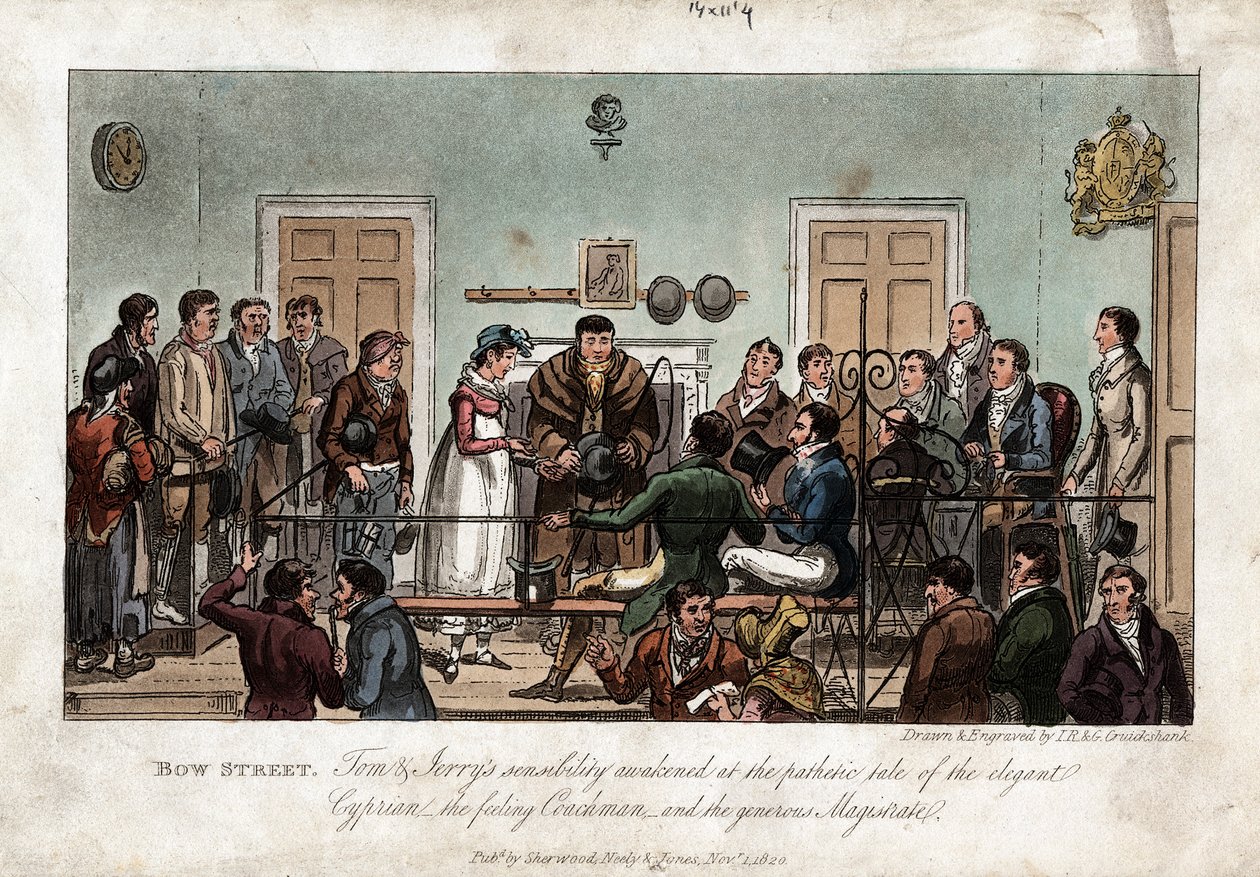Tom e Jerry come osservatori nella Corte dei Magistrati di Bow Street, Londra, 1821 da George Cruikshank